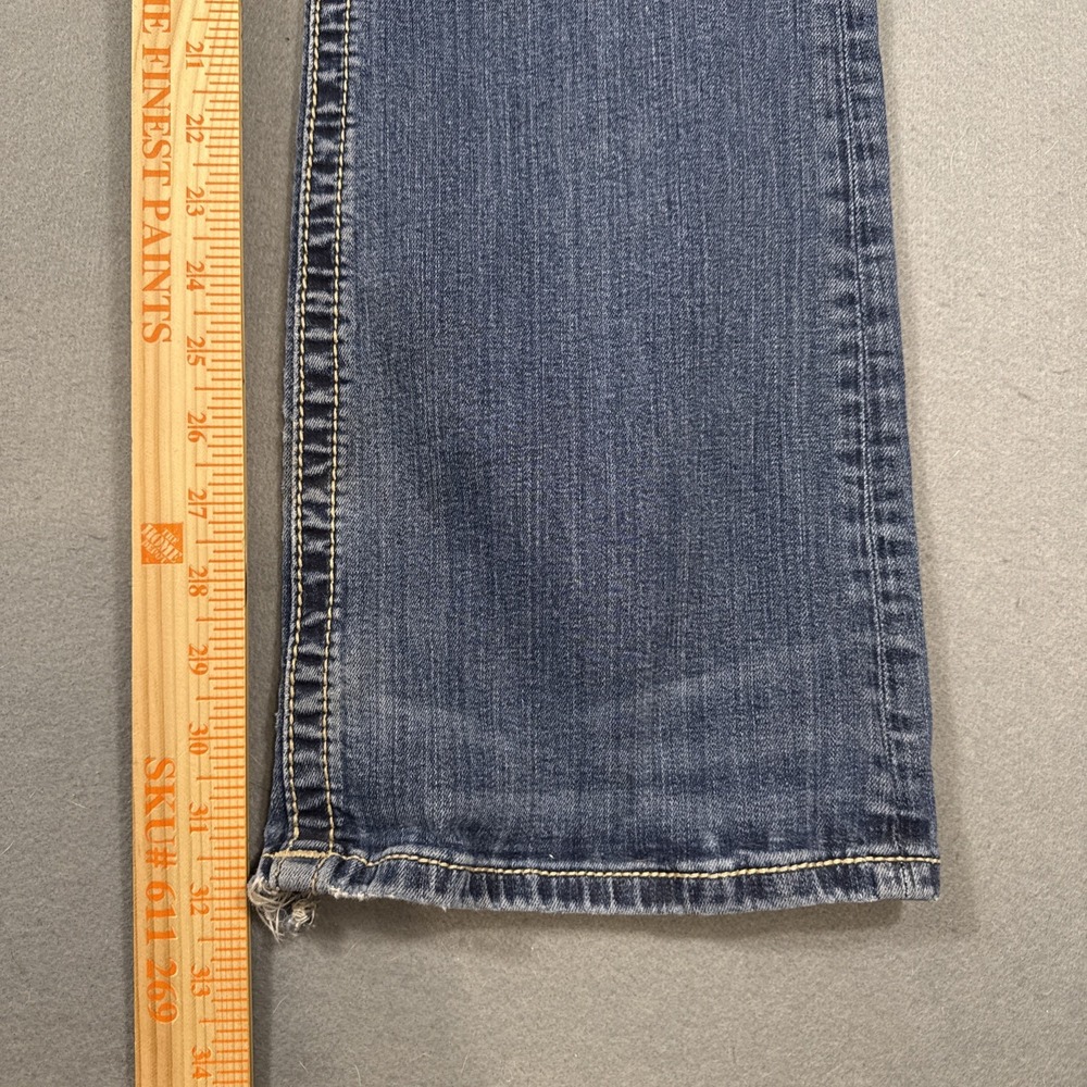 Miss Me 30x32 Mid-Rise Boot Jeans TRIBAL Embellished WHISKERING THICK STITCH - Picture 8 of 11